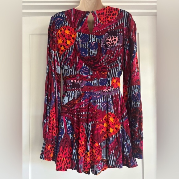 Free People Audrey Long Sleeve V-Neck Romper printed red combo Size 2 - Picture 5 of 5